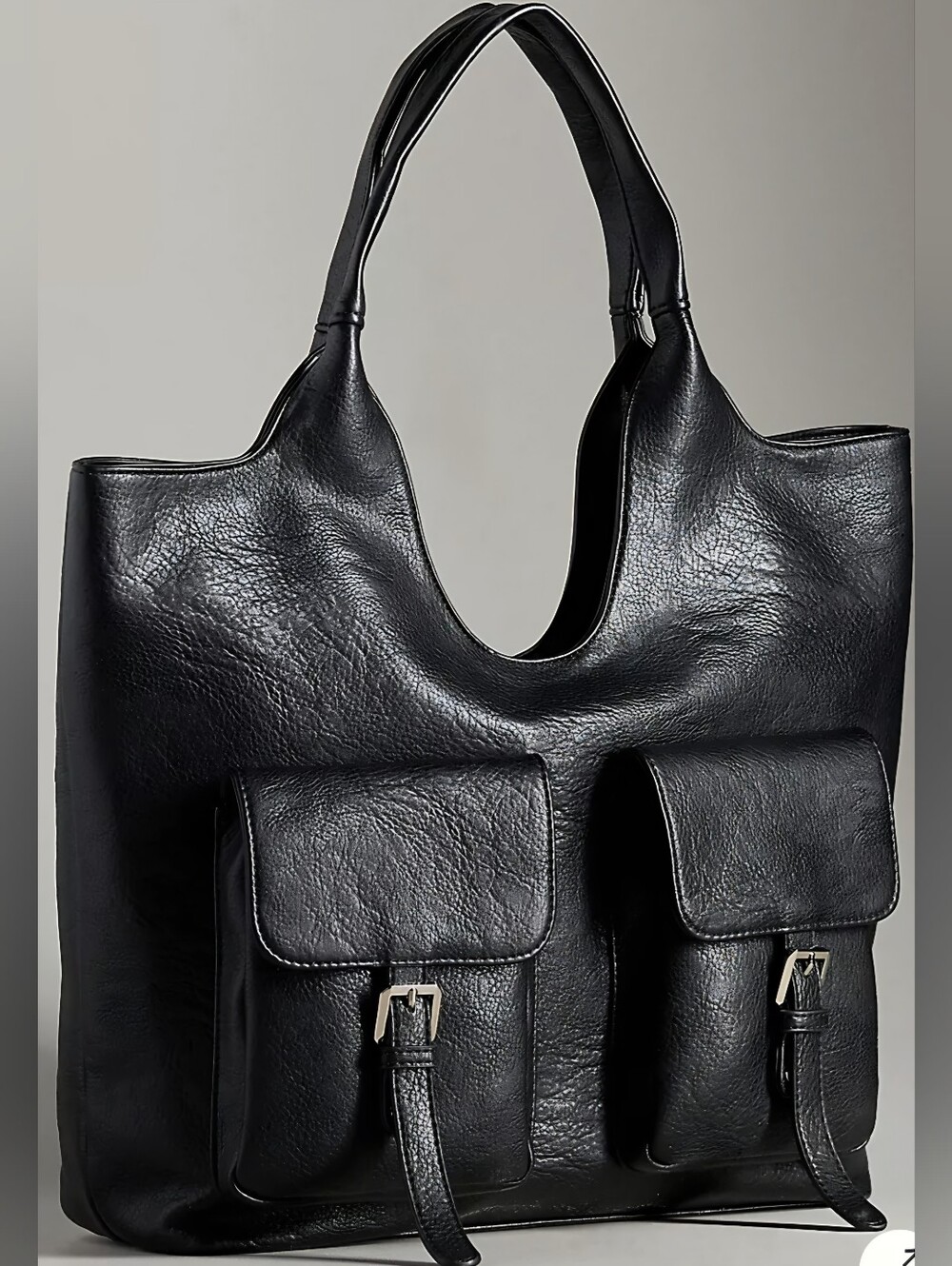 Urban Originals Anthropologie Royal Buckle Slouchy Tote Bag Black Vegan Leather